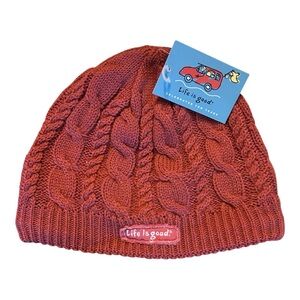 NWT Life is Good Wool Blend Sweater Cable Knit Winter Beanie in Rust Red
